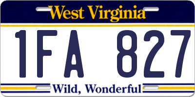 WV license plate 1FA827