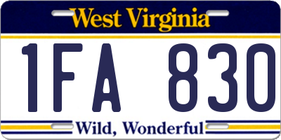 WV license plate 1FA830