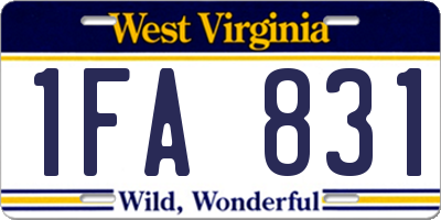 WV license plate 1FA831
