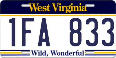 WV license plate 1FA833