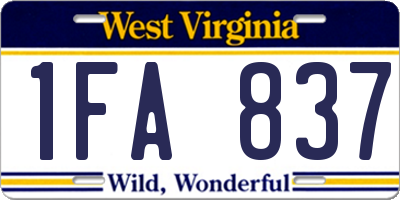 WV license plate 1FA837