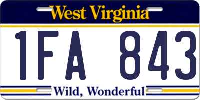 WV license plate 1FA843