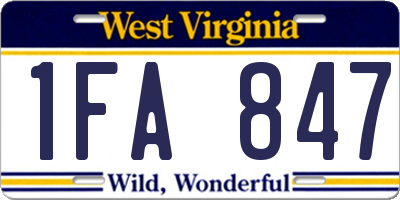 WV license plate 1FA847