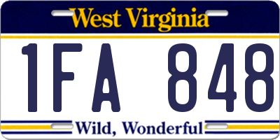 WV license plate 1FA848