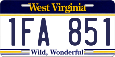 WV license plate 1FA851