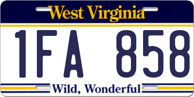 WV license plate 1FA858