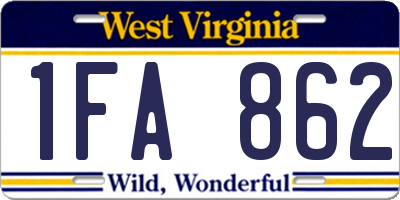 WV license plate 1FA862
