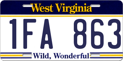WV license plate 1FA863
