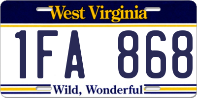 WV license plate 1FA868