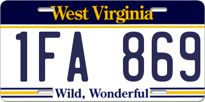WV license plate 1FA869