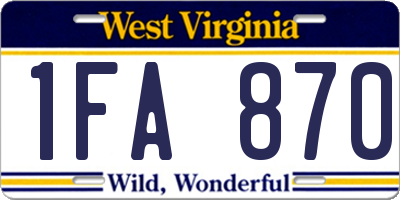 WV license plate 1FA870