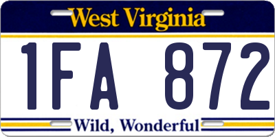 WV license plate 1FA872