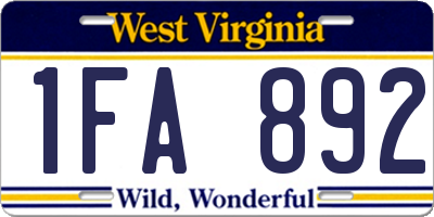 WV license plate 1FA892