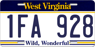 WV license plate 1FA928