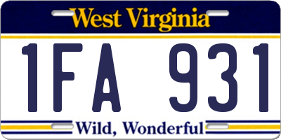 WV license plate 1FA931