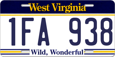 WV license plate 1FA938