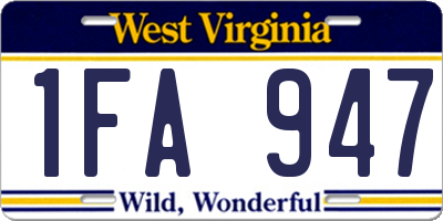 WV license plate 1FA947