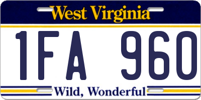 WV license plate 1FA960