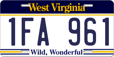 WV license plate 1FA961