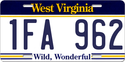 WV license plate 1FA962