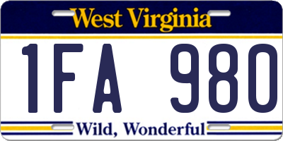 WV license plate 1FA980