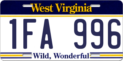 WV license plate 1FA996