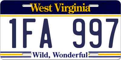 WV license plate 1FA997