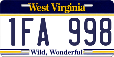WV license plate 1FA998