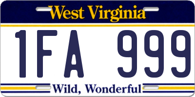 WV license plate 1FA999