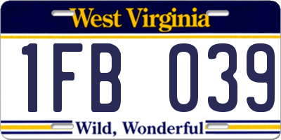 WV license plate 1FB039