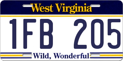 WV license plate 1FB205