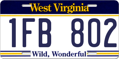 WV license plate 1FB802