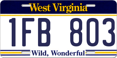 WV license plate 1FB803