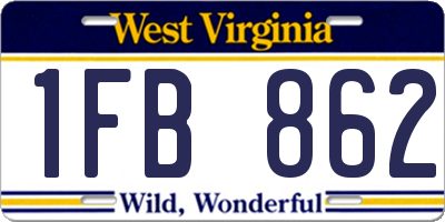 WV license plate 1FB862