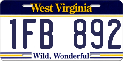 WV license plate 1FB892
