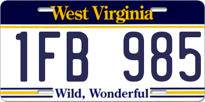 WV license plate 1FB985