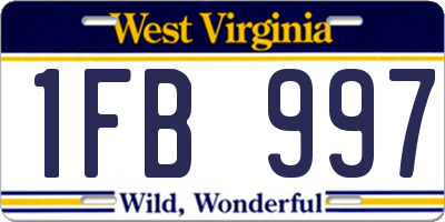 WV license plate 1FB997