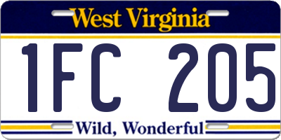 WV license plate 1FC205