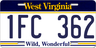 WV license plate 1FC362