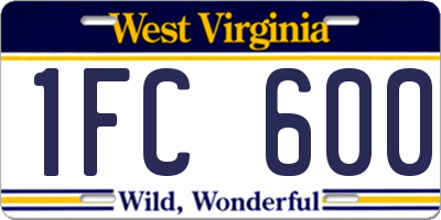 WV license plate 1FC600