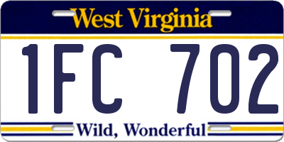 WV license plate 1FC702