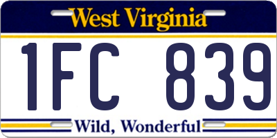 WV license plate 1FC839