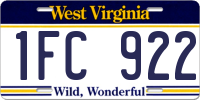 WV license plate 1FC922