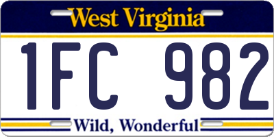 WV license plate 1FC982