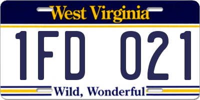 WV license plate 1FD021