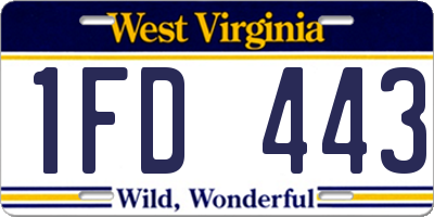 WV license plate 1FD443