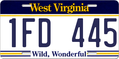 WV license plate 1FD445