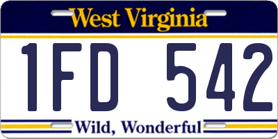 WV license plate 1FD542