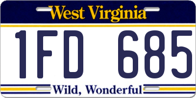 WV license plate 1FD685