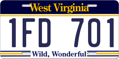 WV license plate 1FD701
